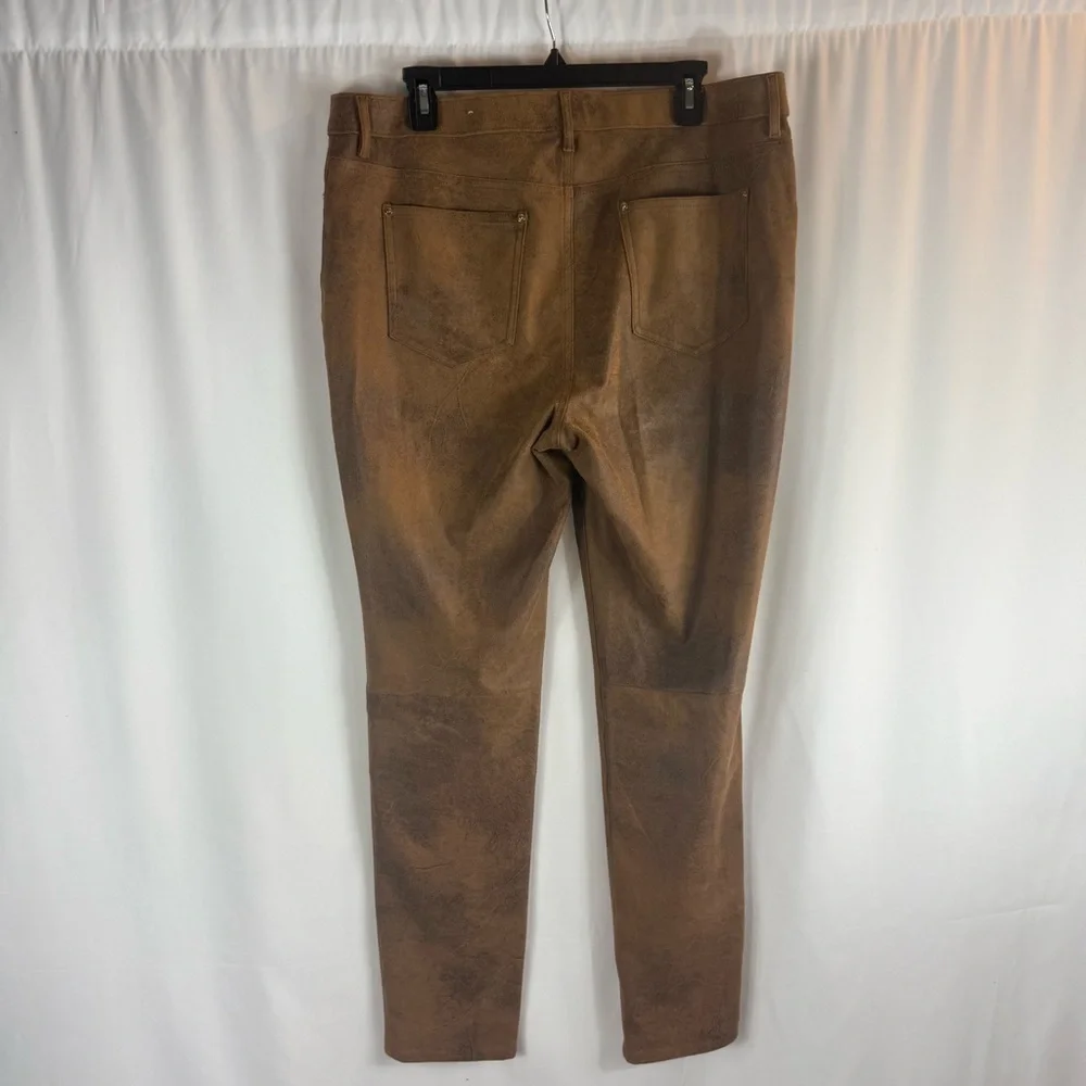 Chicos Sz 2 Regular ( US 12) Medium Md Brown Vegan Faux Suede Stretchy Slim Leg
